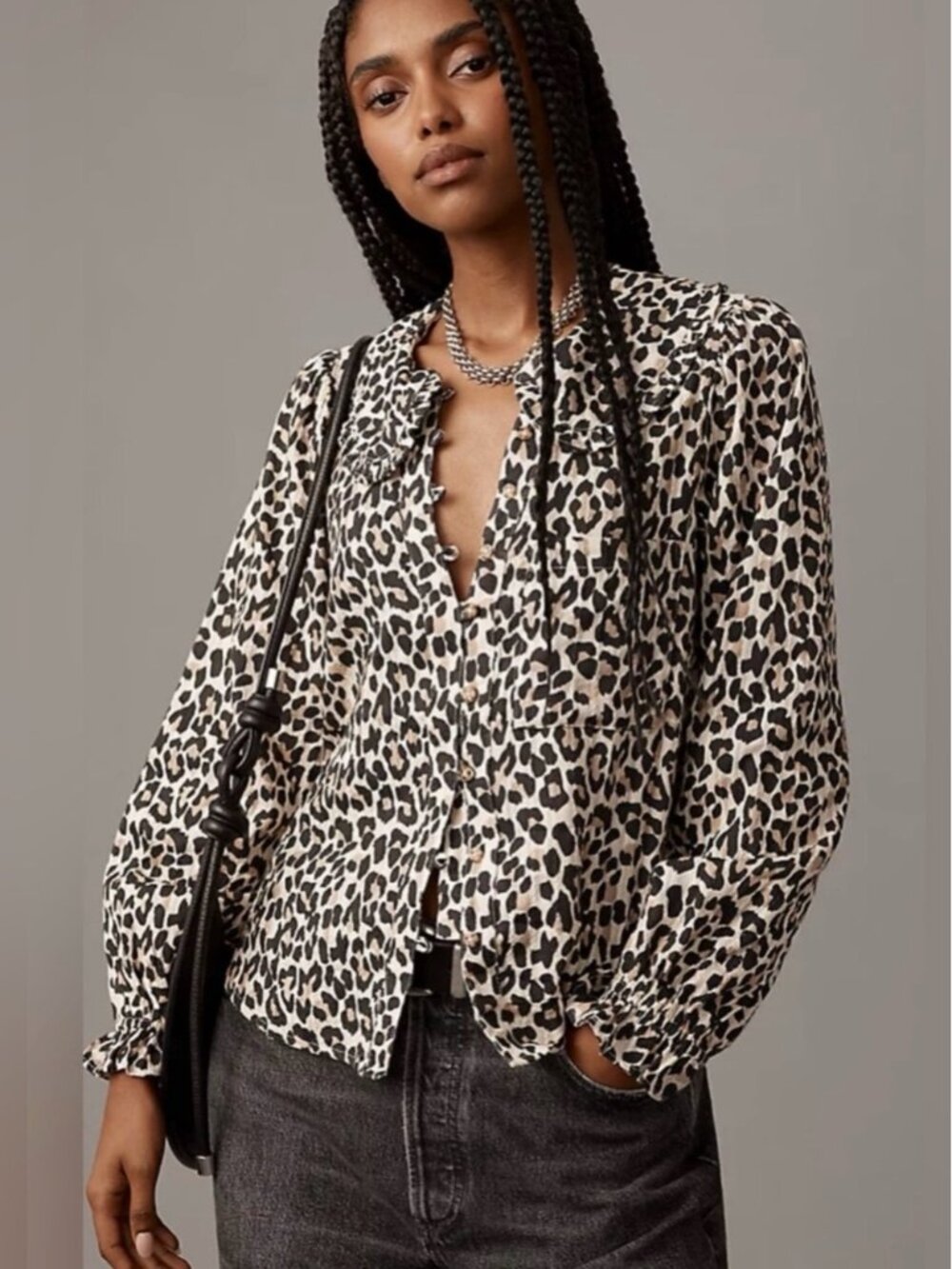 PILCRO x Anthropologie cotton animal print blouse small